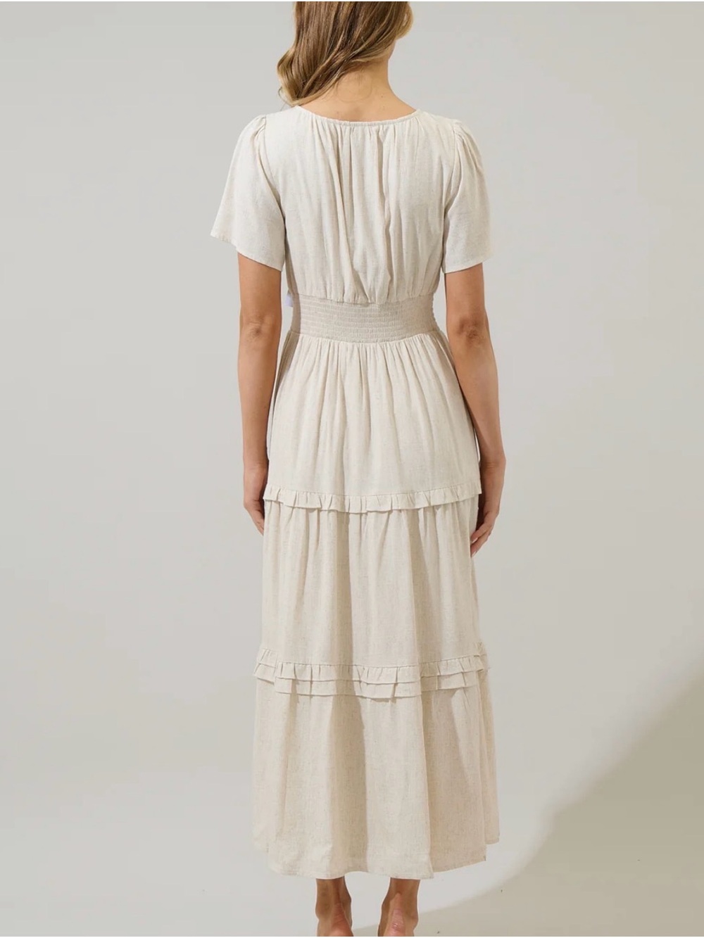 Sugar Lips XL Cream Linen Blend Tiered Maxi Dress Cottagecore Coastal Boho - Picture 2 of 6